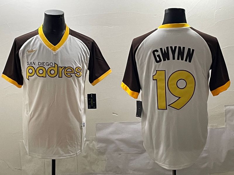 Men San Diego Padres #19 Gwynn White Throwback Game 2025 Nike MLB Jersey style 1